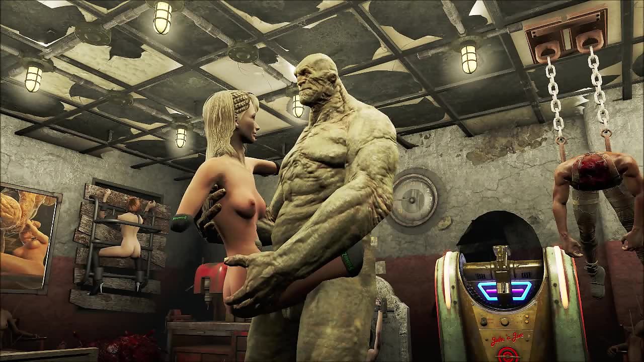 Fallout ogre zombie uses his slaves as rough sex toys