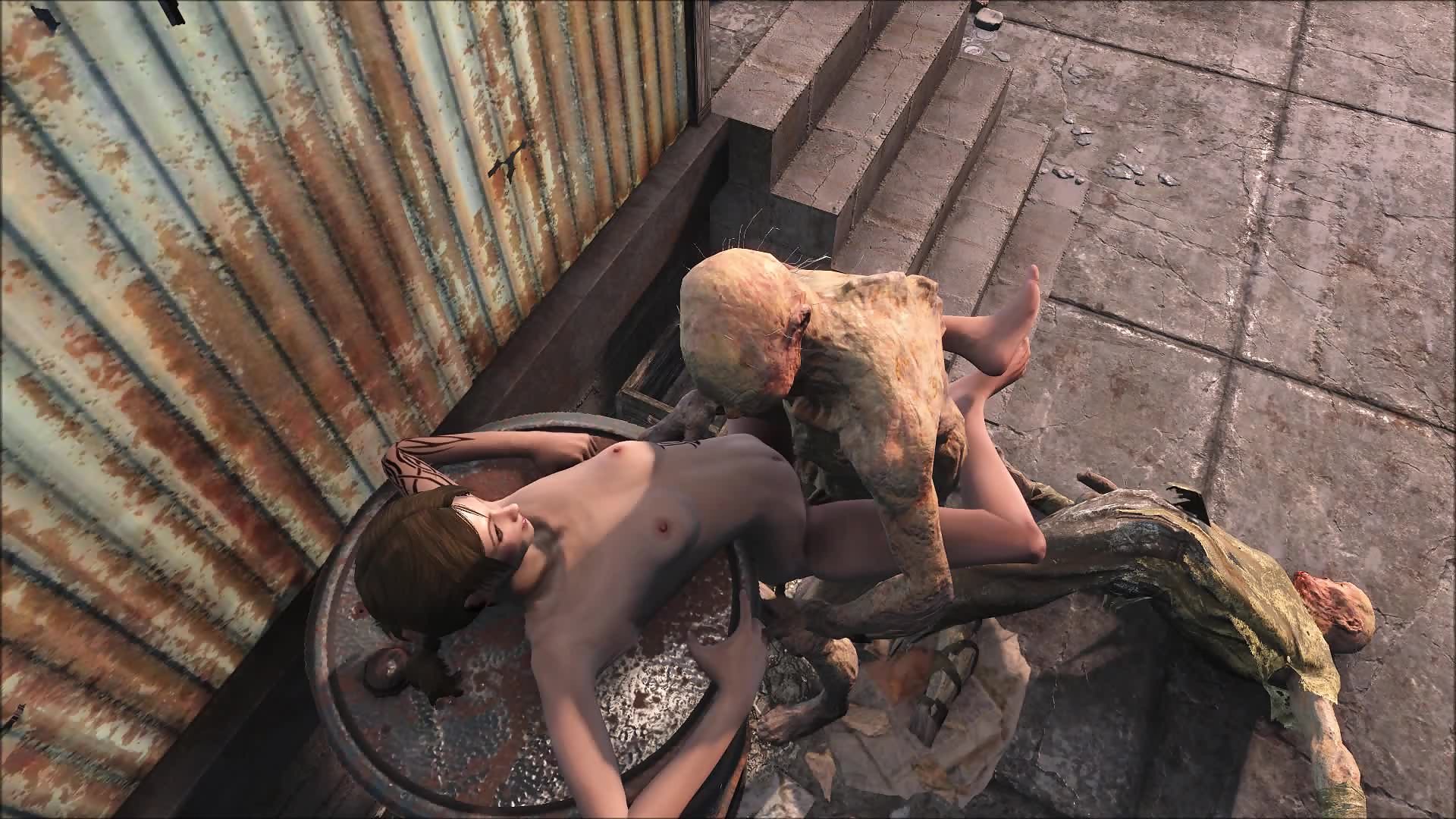 Fallout 4 ghoul fucks a petite teen girl all day long