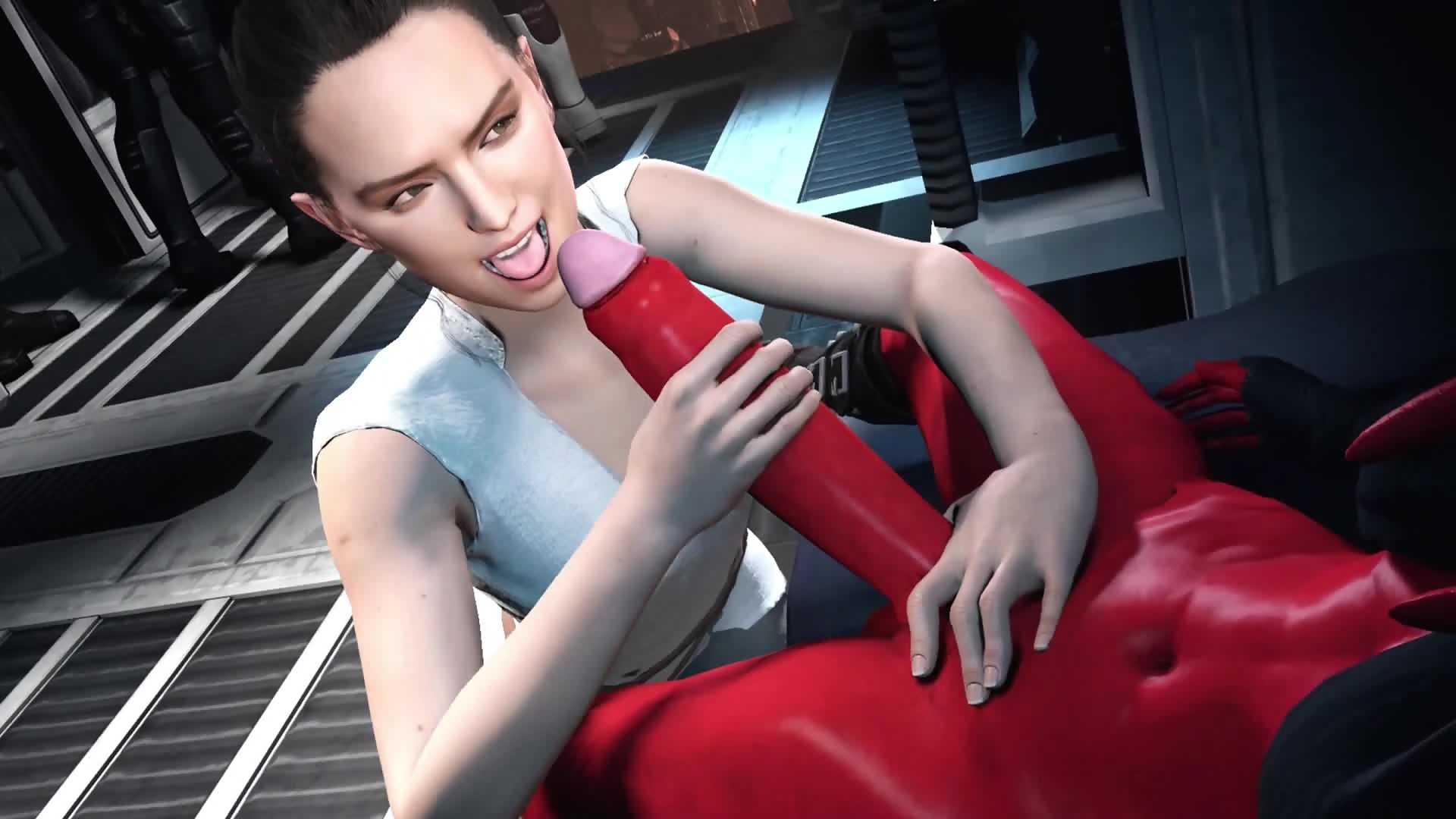 Rey loves sucking on a big red Twi'lek futanari dick